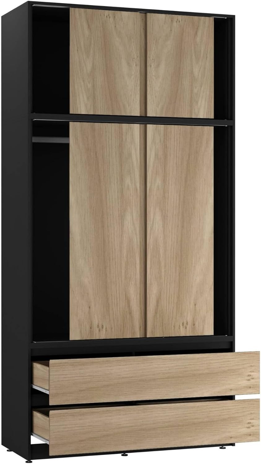 Oak Sliding Door Wardrobe 6 Doors 4 Drawers 240cm Modern Bedroom Closet
