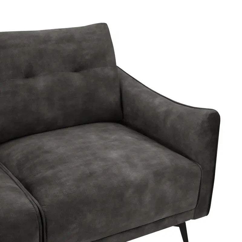 Steel Grey Velvet 2 Seater Sofa | Modern Tufted Couch w/ Metal Legs