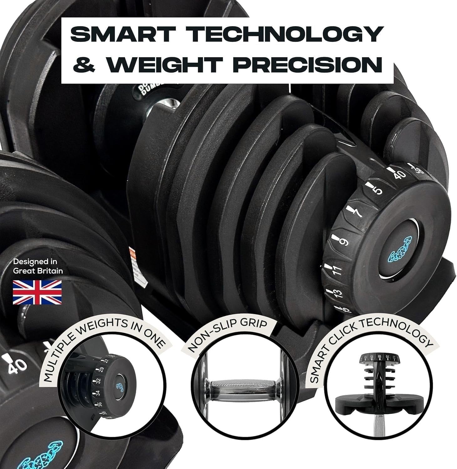 Adjustable Dumbbell Pair 17-in-1 Smart Click Anti-Slip Home Gym Weights