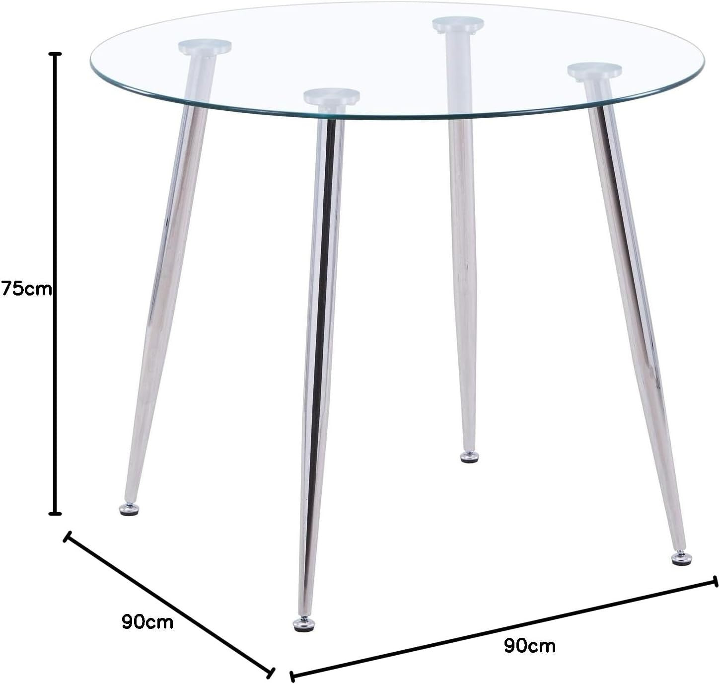 Round Glass Dining Table 90cm Modern Small Dining Kitchen Table Chrome Legs
