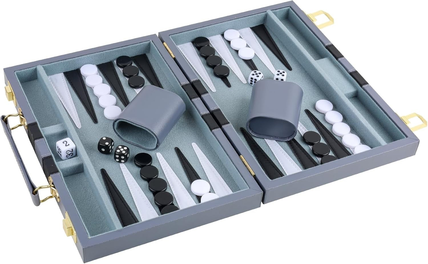 15 Inch Backgammon Set Leather Case Portable Travel Board Game 2 Players