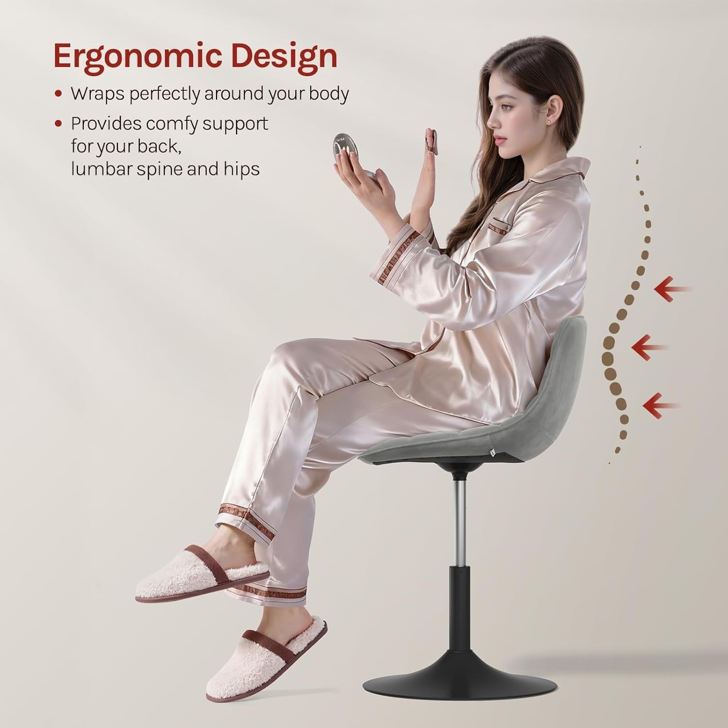 Light Grey Velvet Swivel Vanity Stool Height Adjustable Dressing Chair