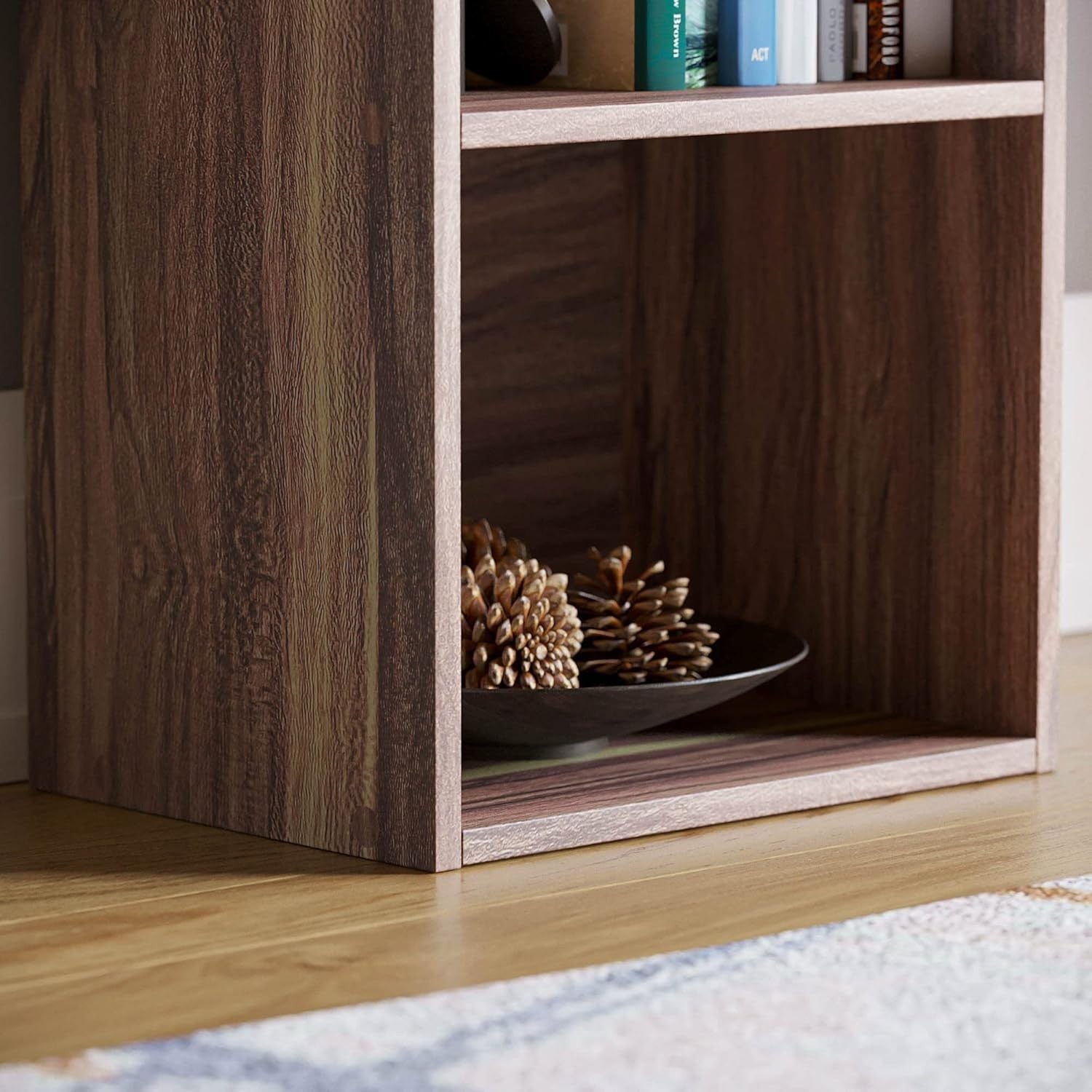 2 Tier Walnut Wooden Cube Bookcase Small Storage Shelf for Living Room Office