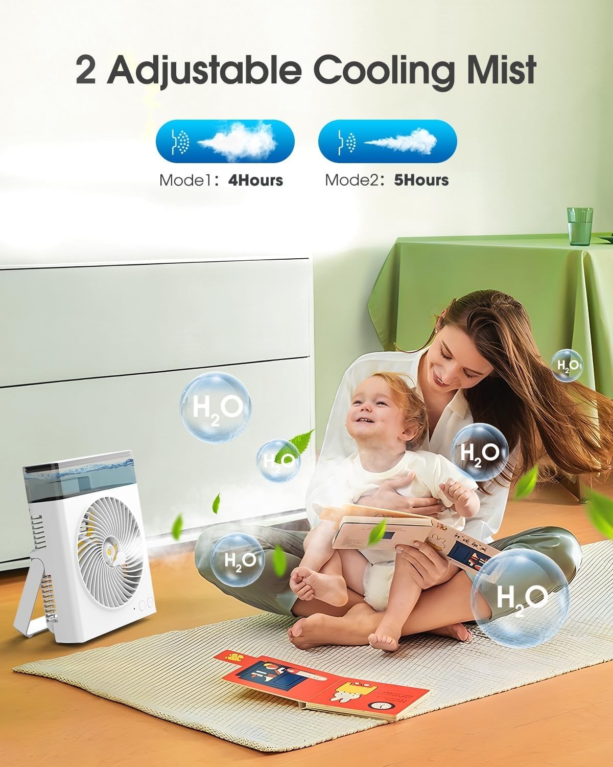 8-Inch Misting Fan 16000mAh – Rechargeable Cooling Fan w/ 600ml Water Tank White