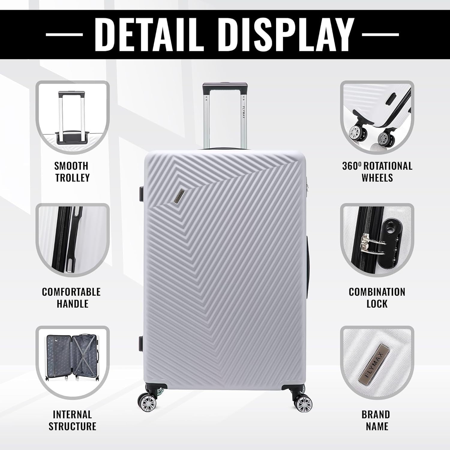 Medium Check In Luggage ABS Hard Shell 4 Wheel Lightweight Lock