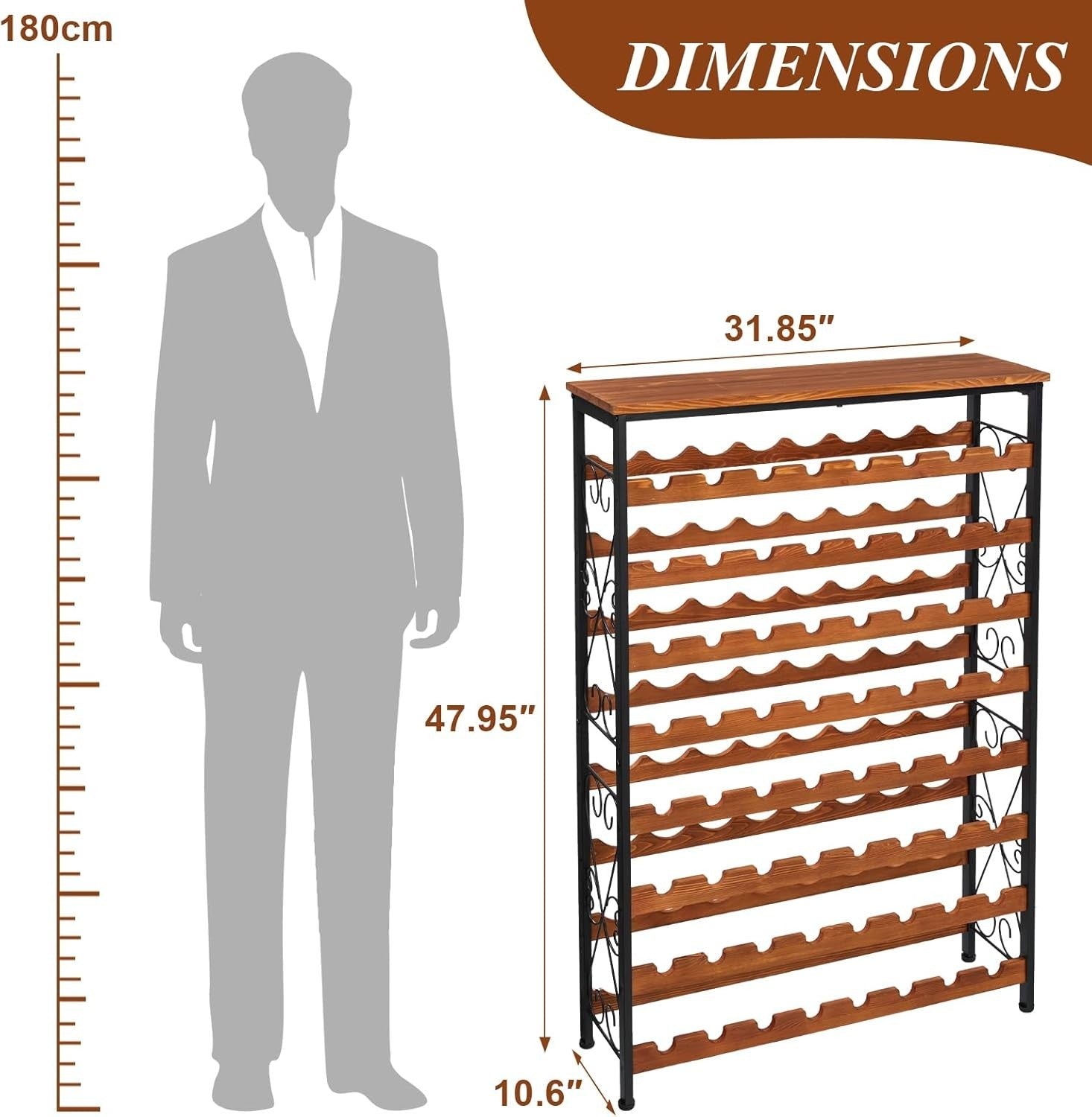 64 Bottle Wine Rack Freestanding with Wooden Top LED Display Shelf Home Bar