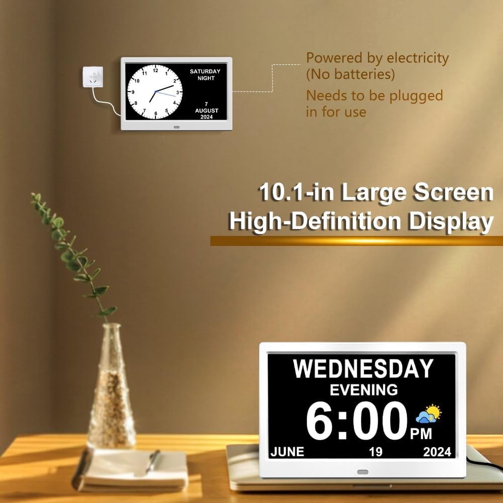 10.1” Dementia Digital Clock Large Day Date Display Auto Dimming Elderly