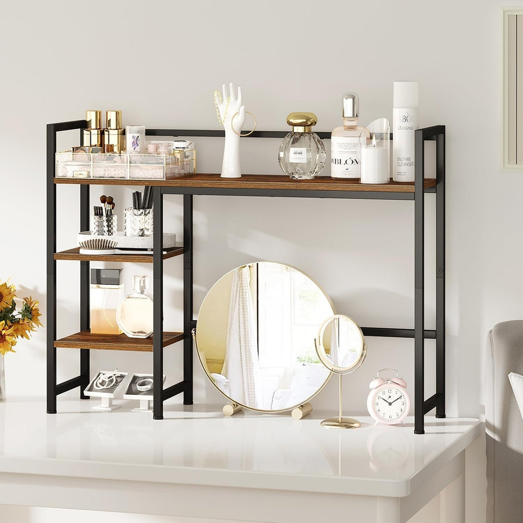 38.6" Desk Hutch 3-Tier Desktop Shelf Organizer Rack Monitor Stand Rustic Brown