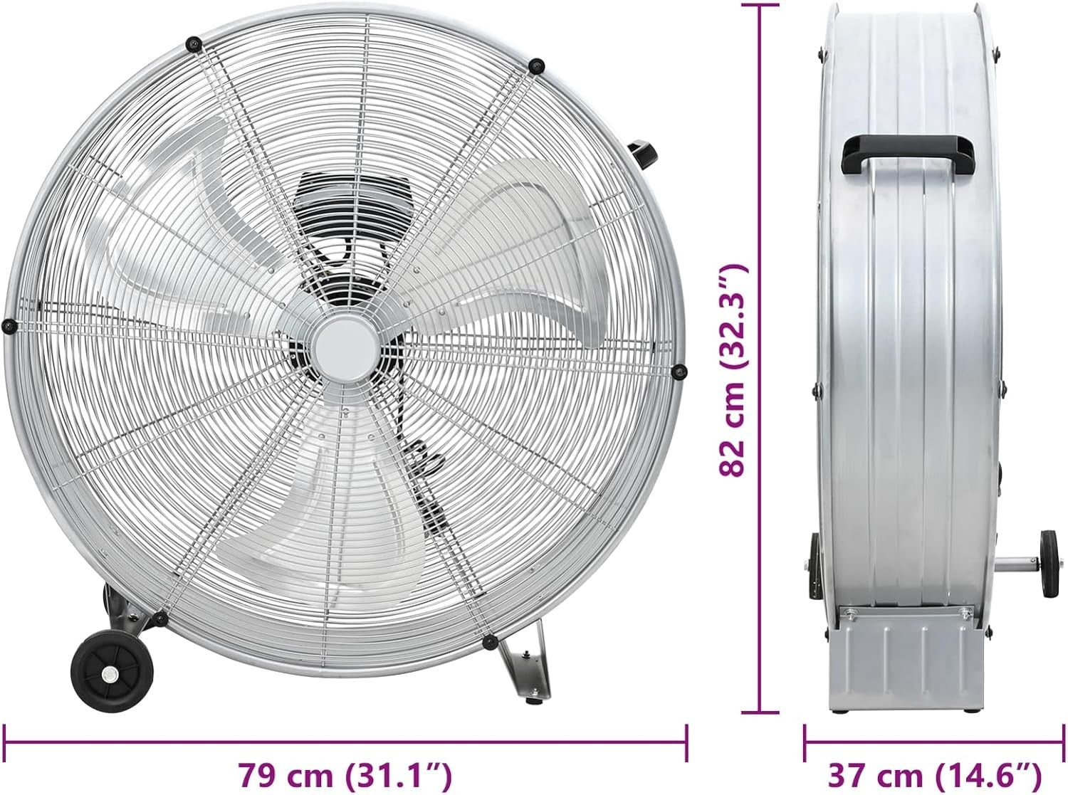 77cm Drum Floor Fan on Wheels – 3-Speed Heavy Duty Industrial Cooling for Garage