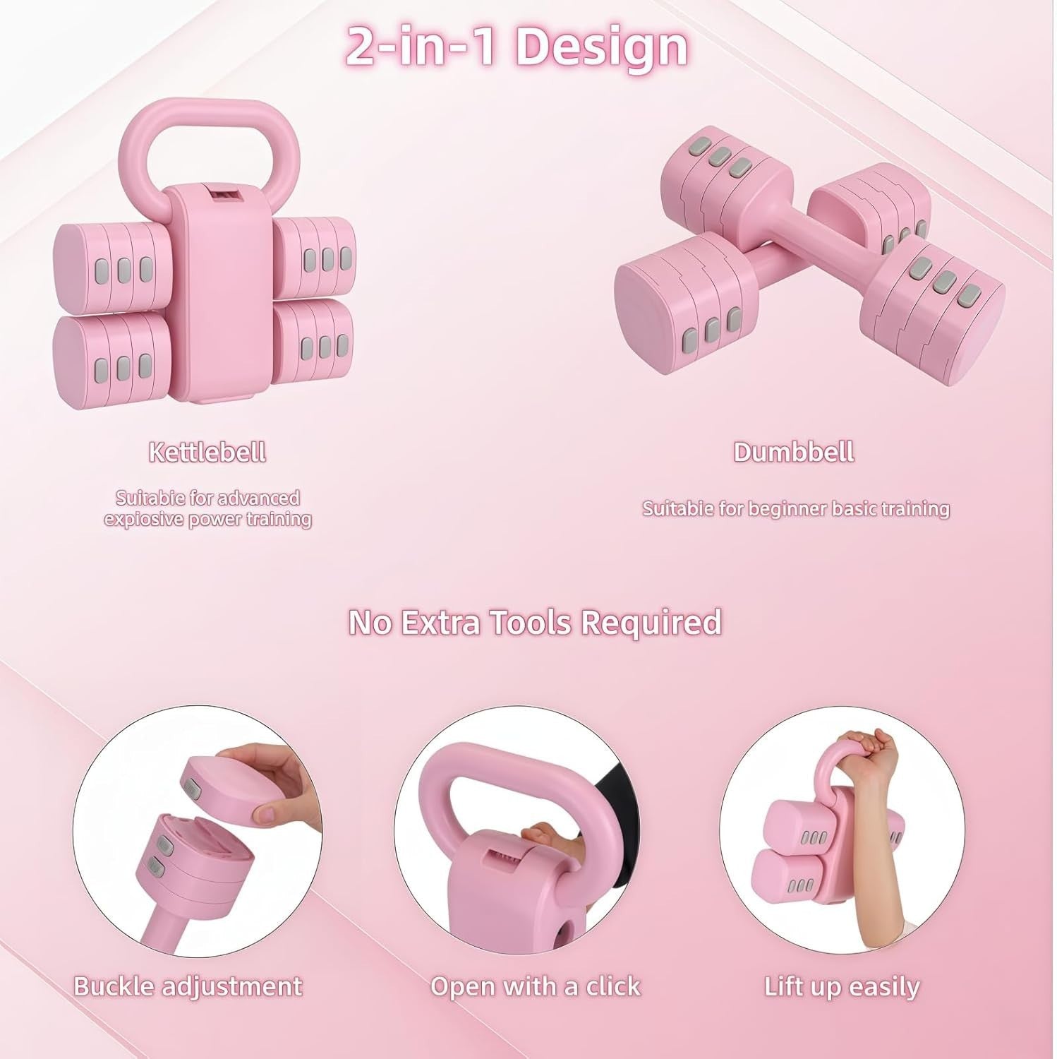 2-in-1 Adjustable Hand Weights 1–5kg Dumbbell Kettlebell Home Gym Set