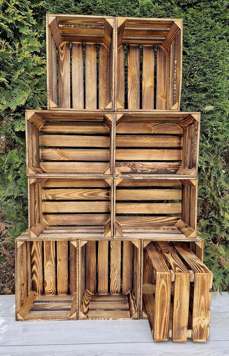 10 x Burnt Effect Wooden Crates 29x23x39cm Rustic Decorative Storage Box