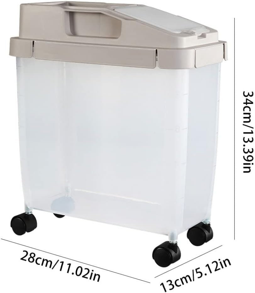 10KG Rice Storage Bin on Wheels Sealed Dry Food Container with Cup