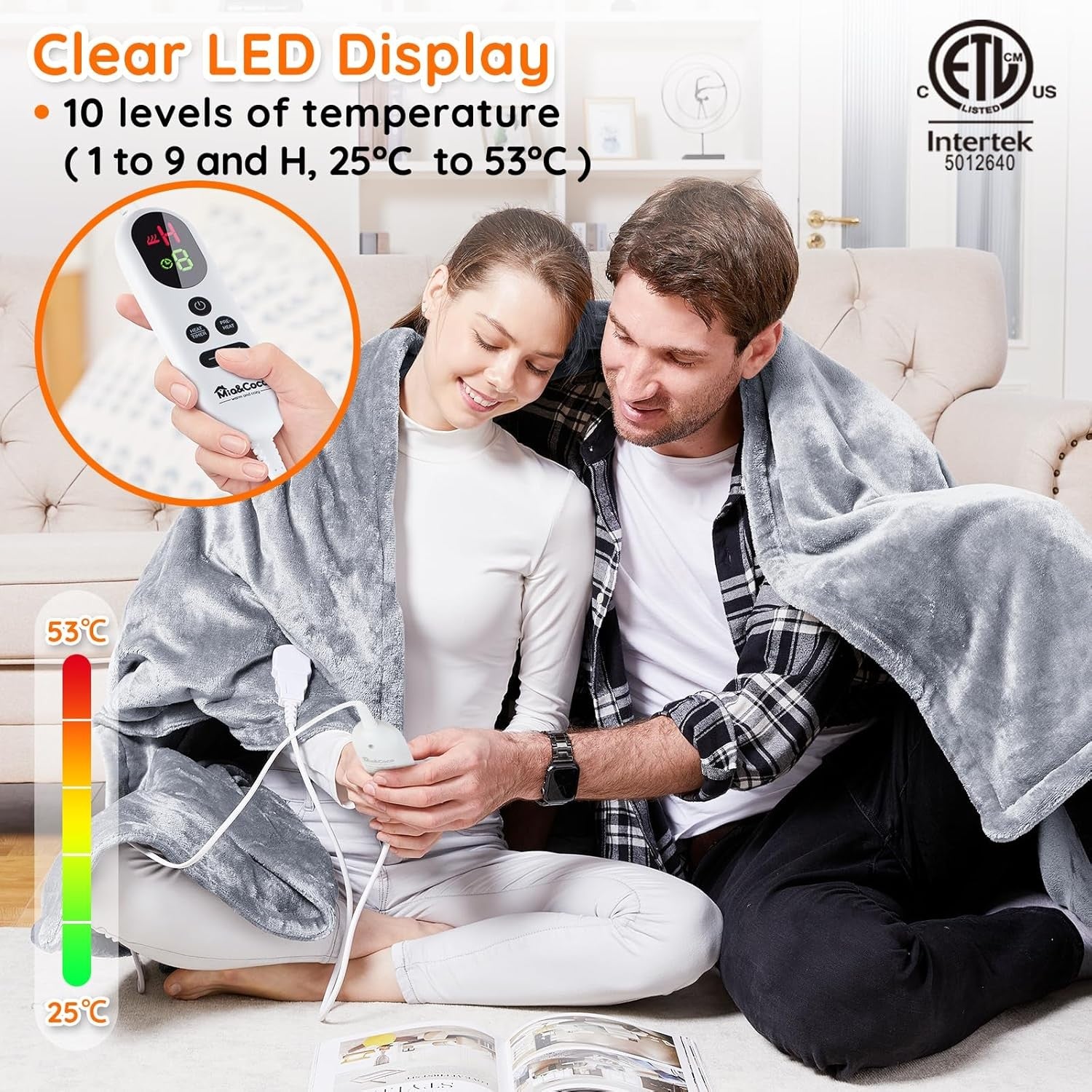 Electric Heated Blanket Throw 180x200cm Super King 10 Heat Timer