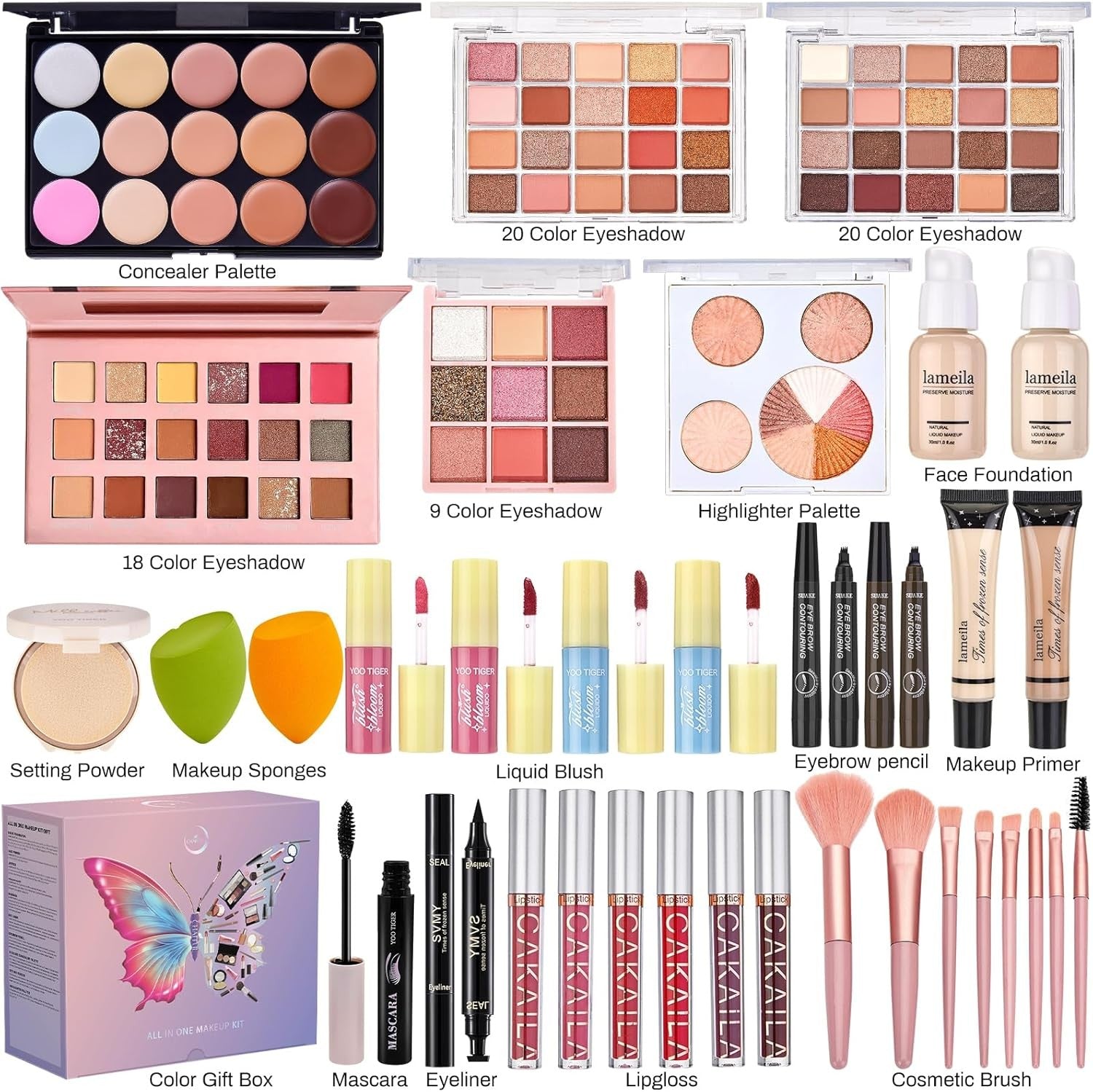 50PCS All-in-One Makeup Kit – Eyeshadow, Lipstick, Brushes & More for Women