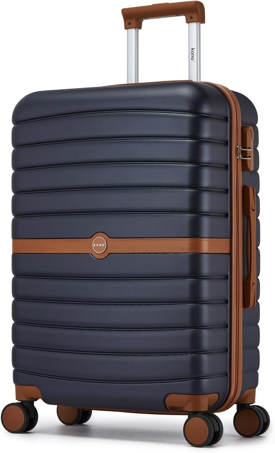 24'' Navy Brown Check In Suitcase ABS PC Hard Shell Spinner Wheels Lock