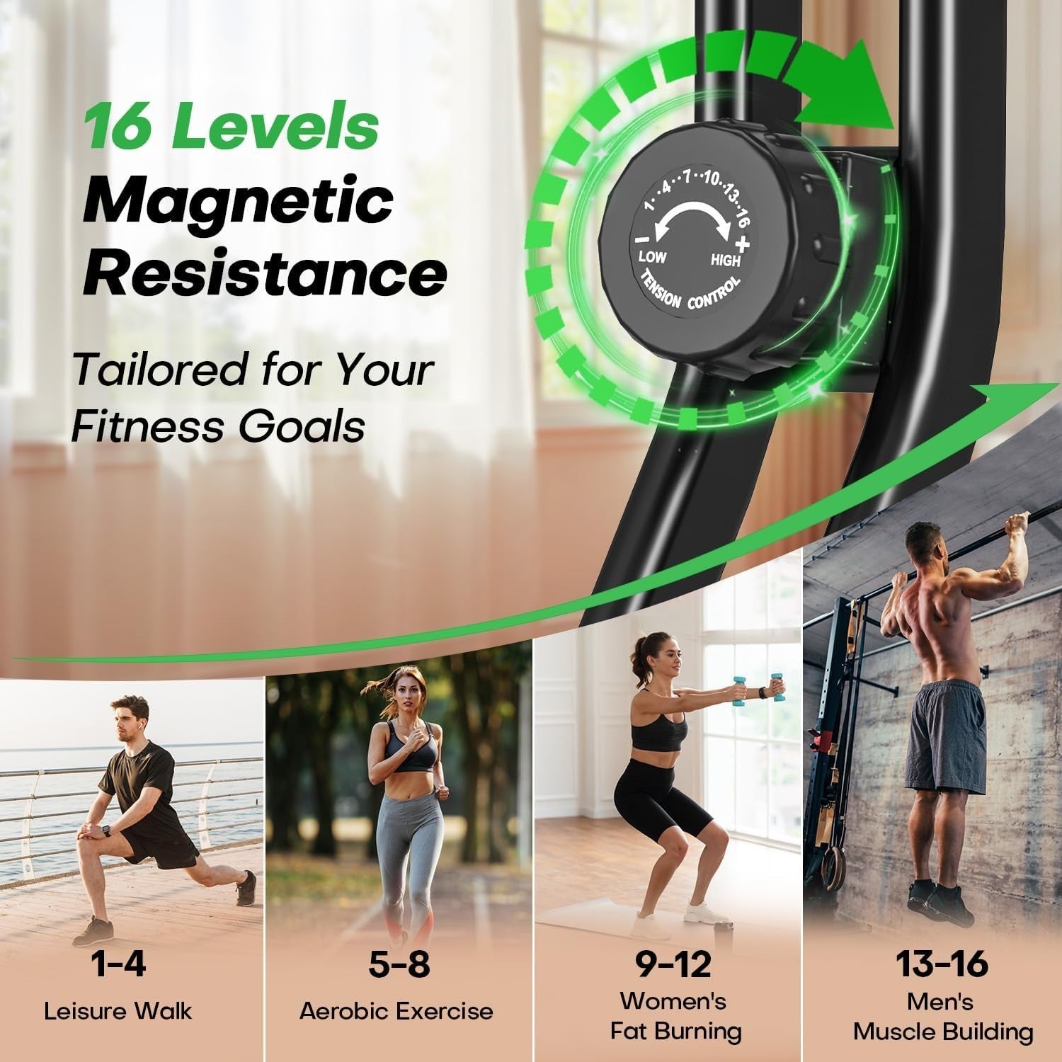 Foldable Exercise Bike 16-Level Magnetic Resistance Quiet Adjustable Seat