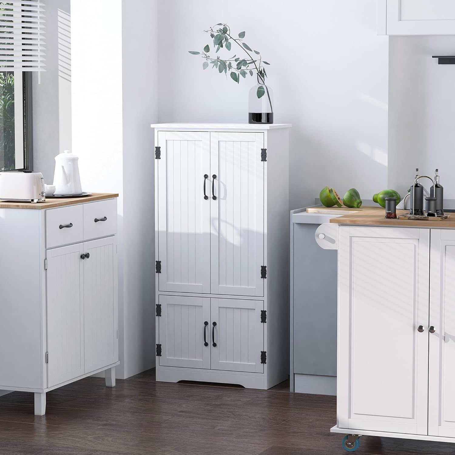 Tall White Storage Cabinet Cupboard Adjustable Shelves Kitchen Unit