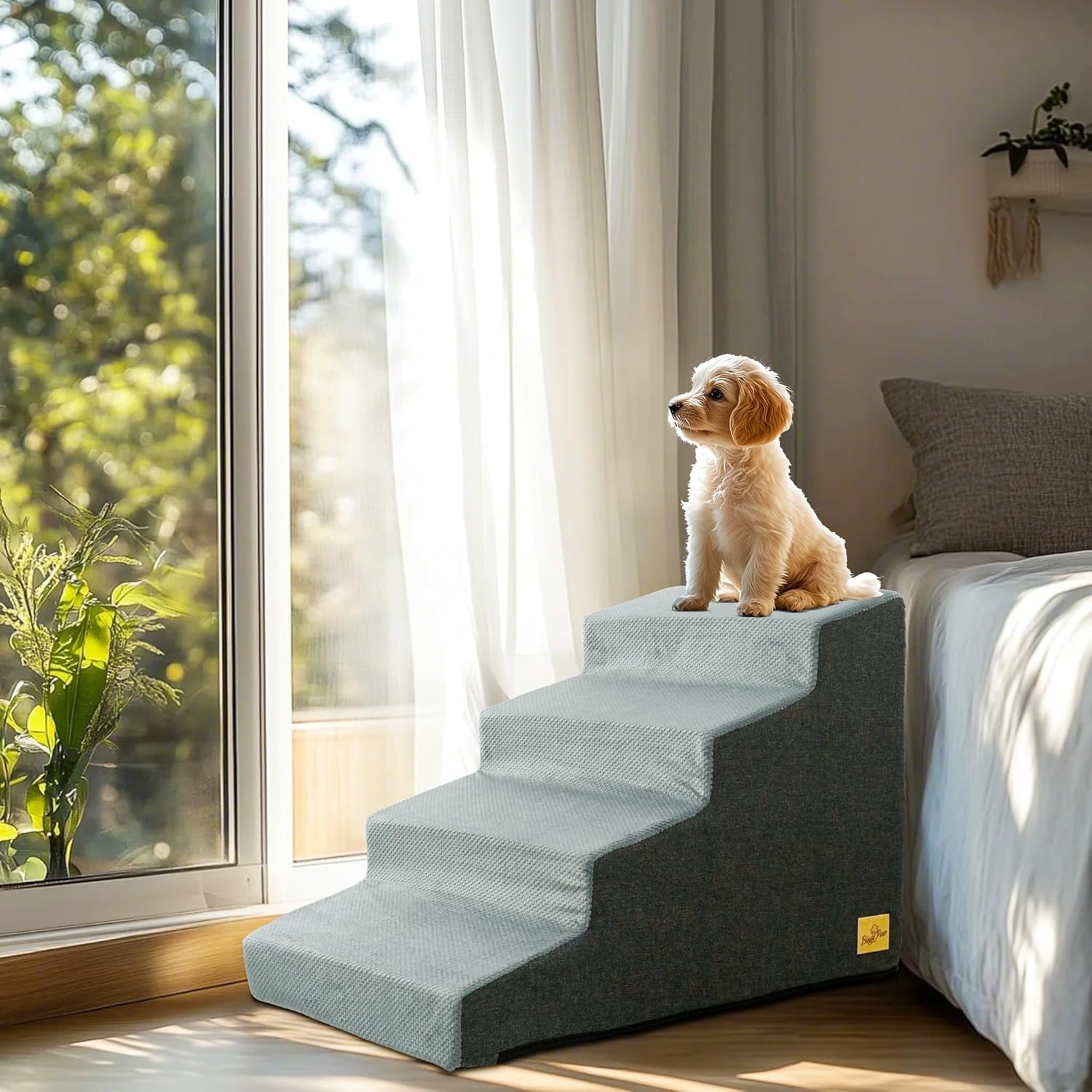 4 Step Dog Stairs for Bed Non Slip Pet Ramp High Foam