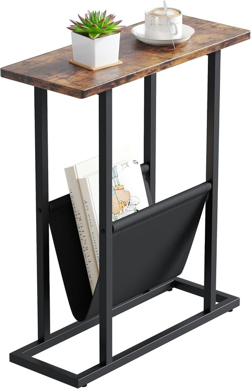 Narrow Side Table with Storage Bag Slim Sofa Bedside Table Small Space 18x45x54