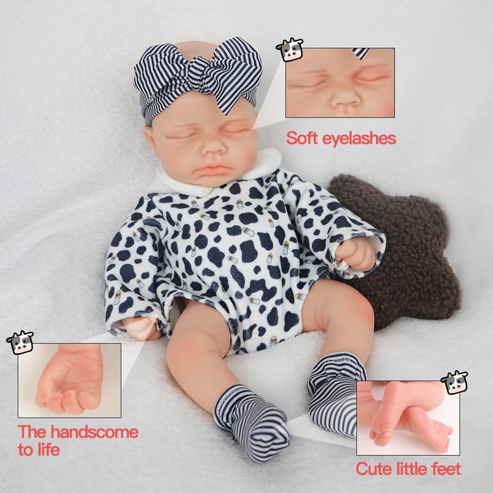 12” Full Silicone Reborn Baby Doll Boy Sleeping Pose Realistic Veins