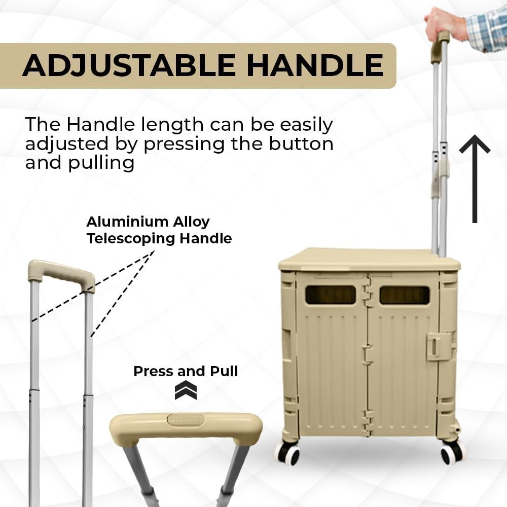 Foldable 50L Shopping Trolley Cart 4 Wheels Lid 40kg Heavy Duty Utility