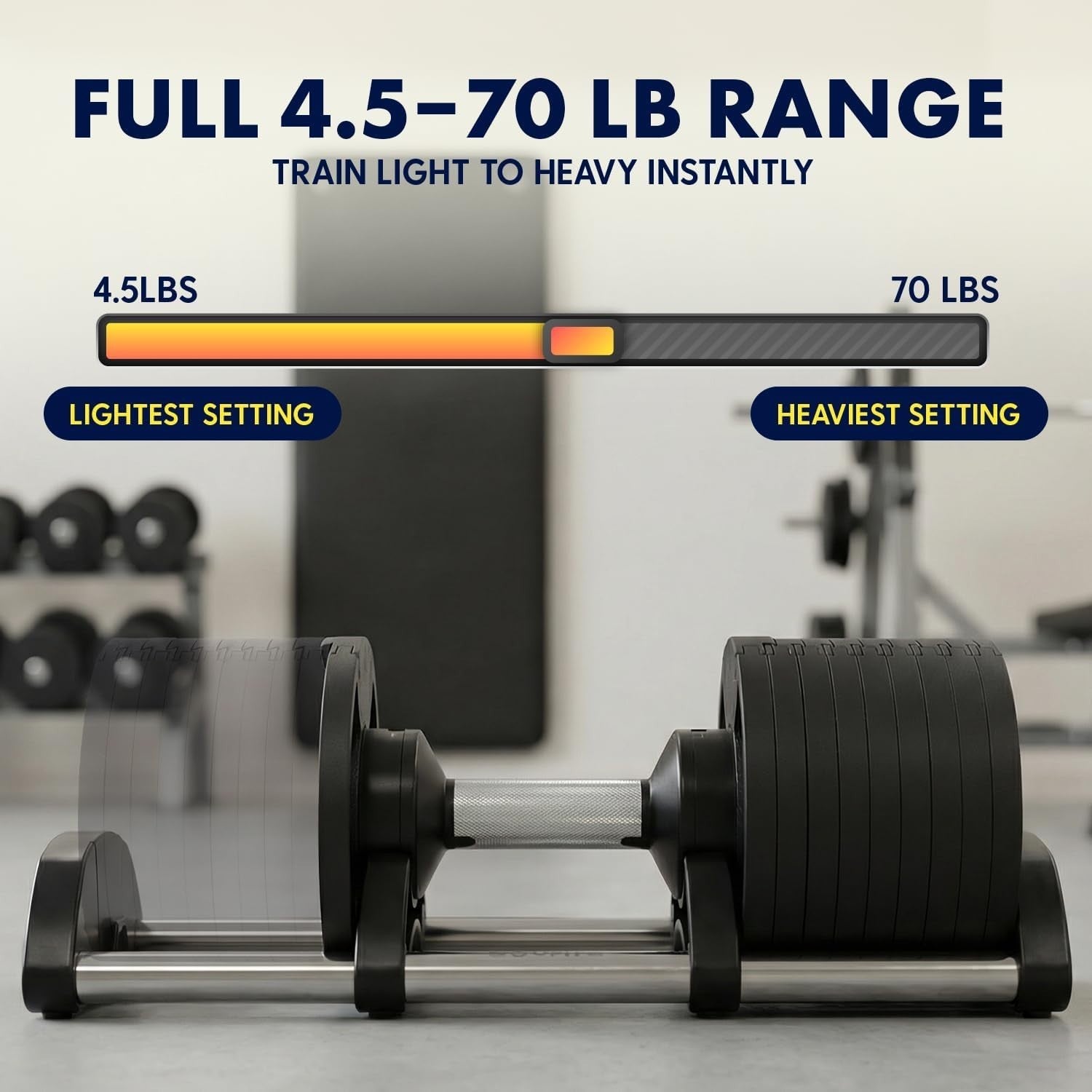 70lb Adjustable Dumbbell Fast Twist Dial Compact Home Gym Weight