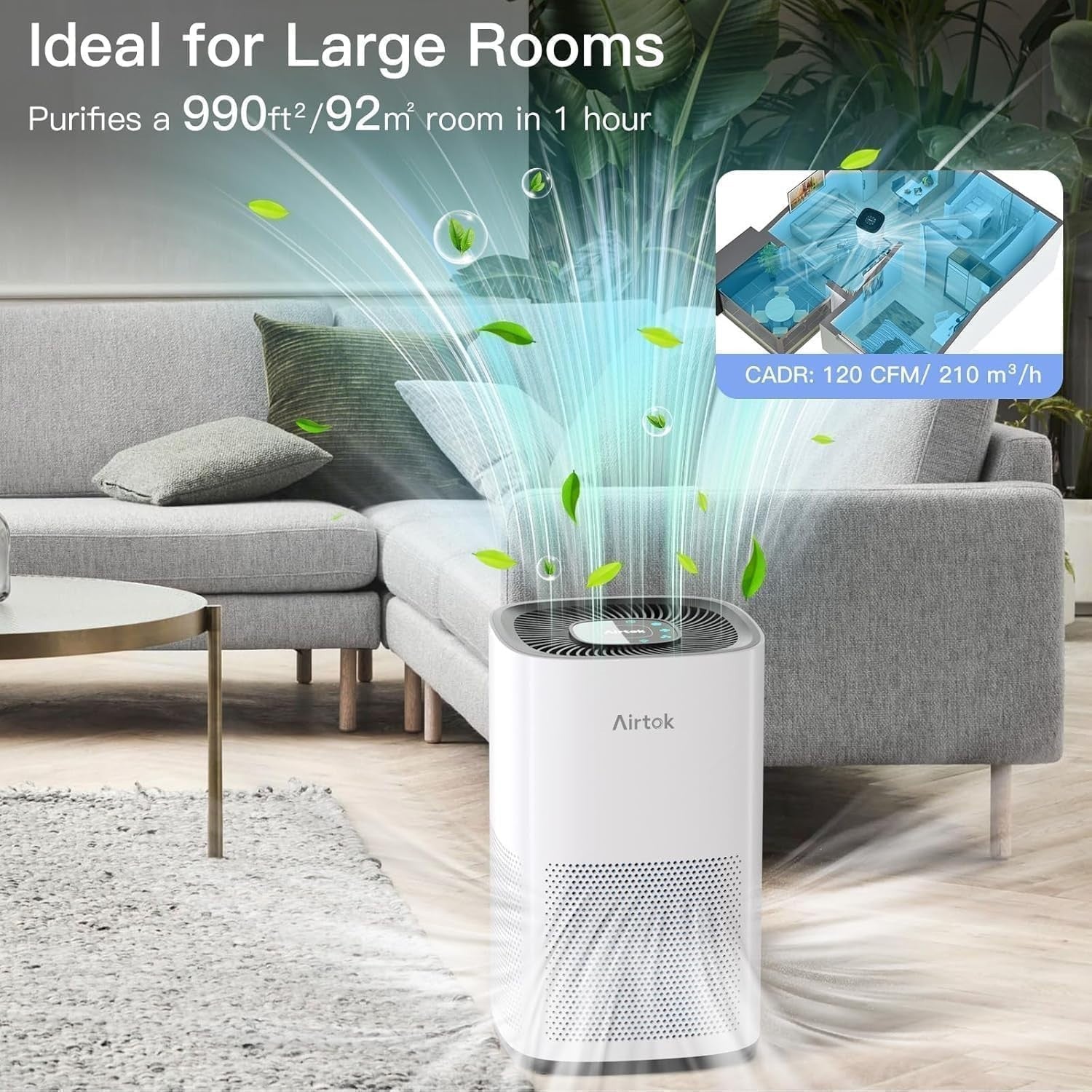 H13 HEPA Air Purifier Pets Bedroom 75m² Quiet Sleep Mode Dust