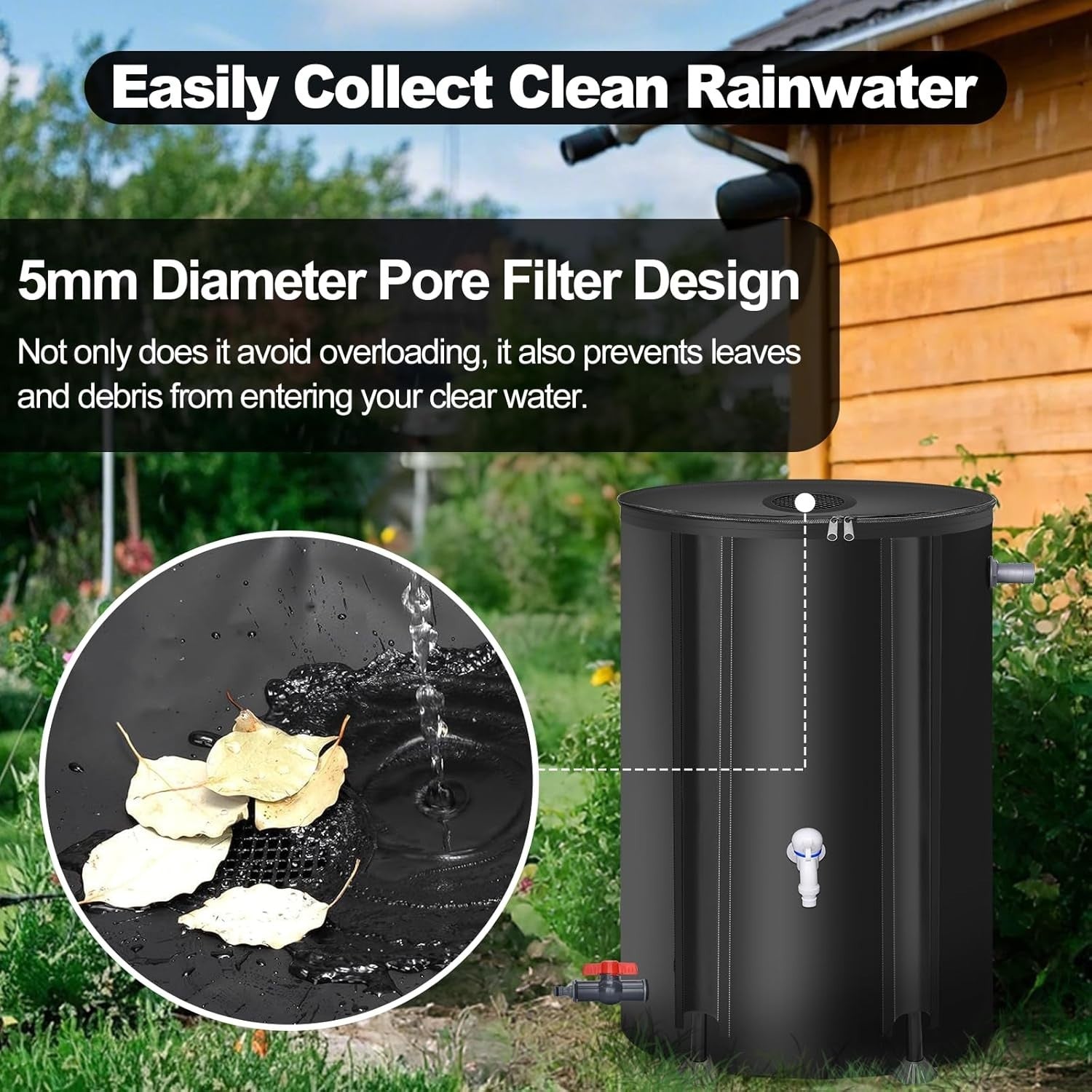 100L Collapsible PVC Rain Barrel with Mesh Top, Spigot & Overflow Kit