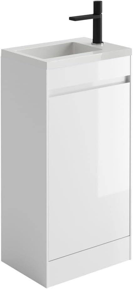 Ochil Gloss White Floor Standing Cloakroom Vanity Unit Polymarble Basin Sink Sof