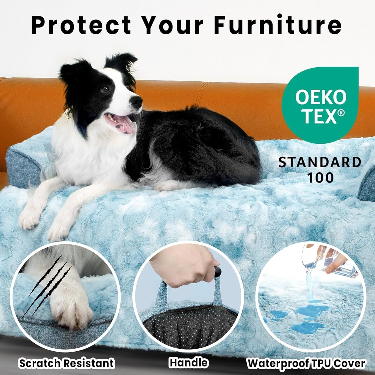 Large Orthopedic Dog Sofa Bed 104x94x12.5cm Faux Fur Blue