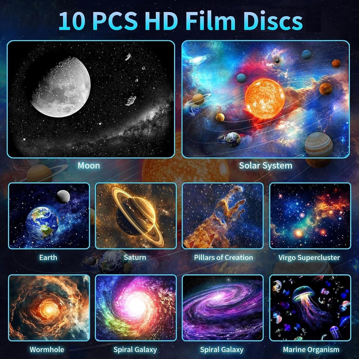Galaxy Star Projector Planetarium 7 Color Night Light 10 Scene USB