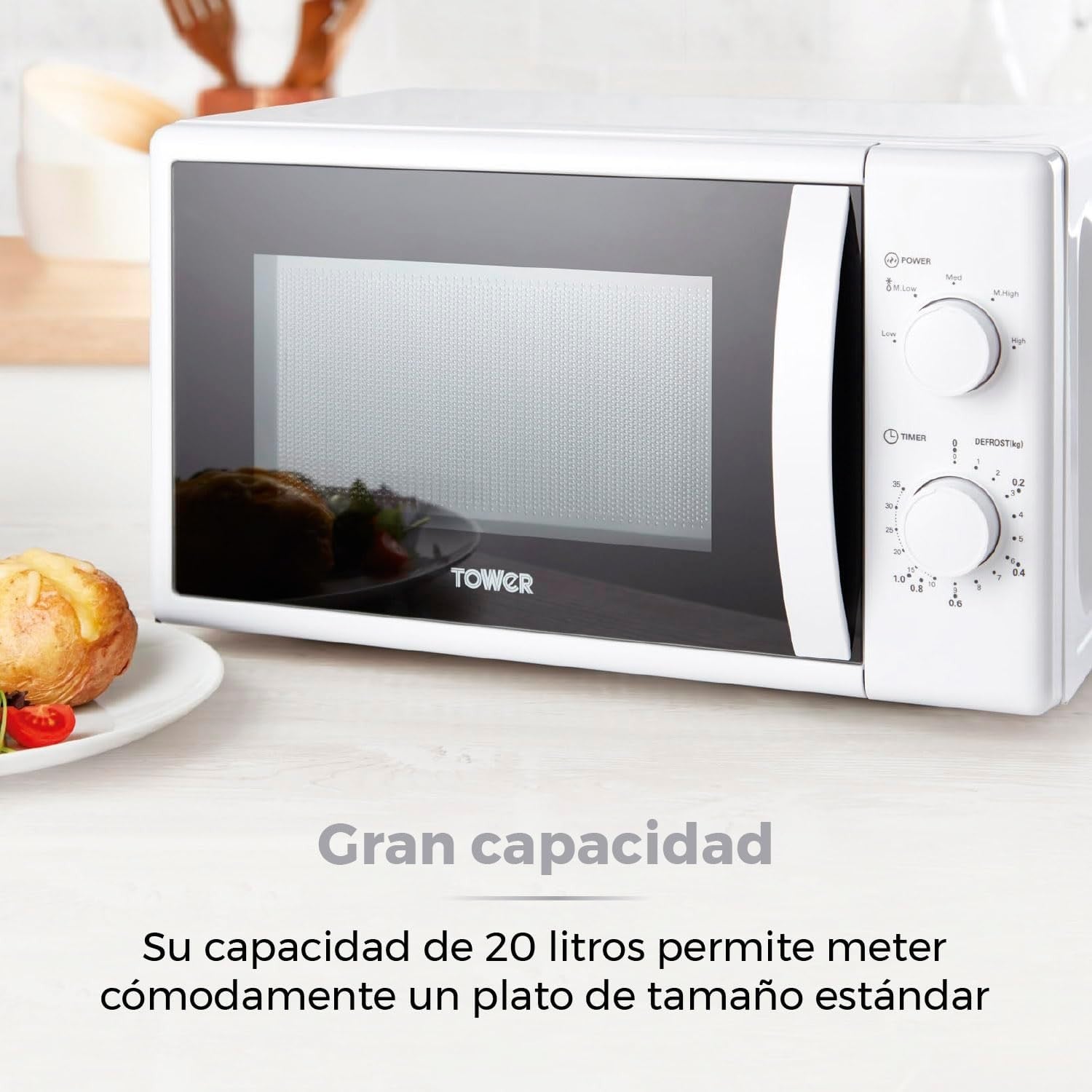 20L 700W White Manual Microwave Oven 5 Power Levels 35 Min Timer