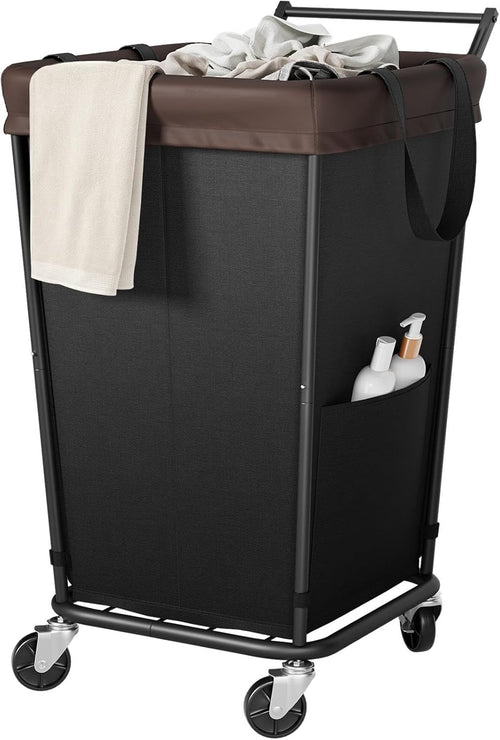 160L Rolling Laundry Hamper on Wheels Large 2 Section Basket with Lid & Handle