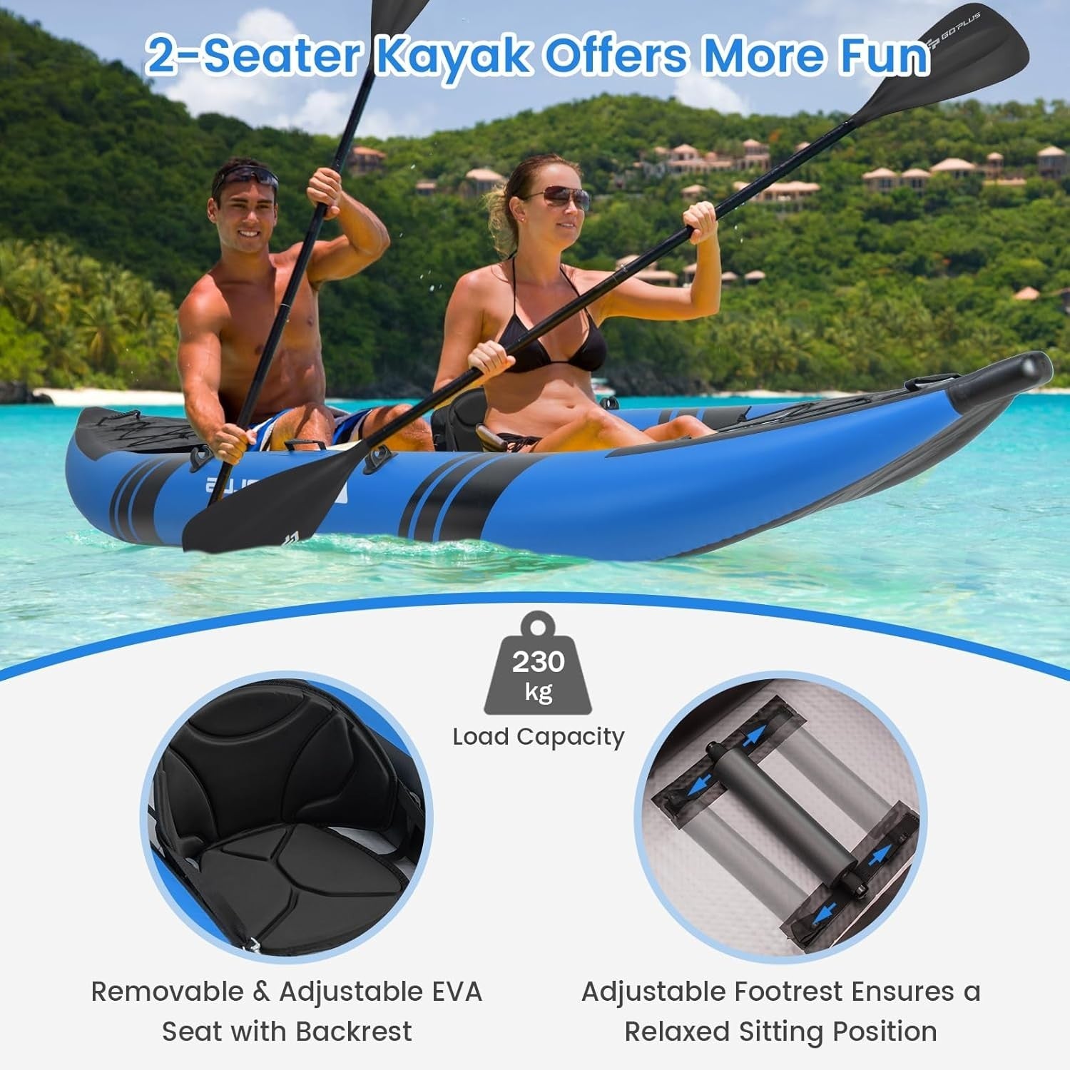 12.5FT Inflatable Kayak Set 2 Person Canoe w/ Oars Pump Seats