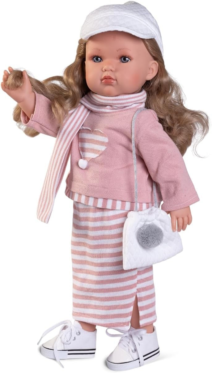 Fashion Doll Striped Dress Blonde Styling Hair Hat Accessories