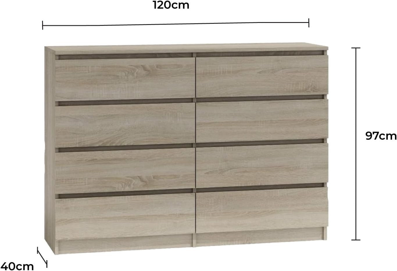 8 Drawer Chest Wide Tall Storage Unit - Bedroom Cabinet Matt Wood Look