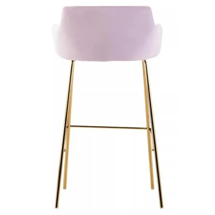 Pink Velvet Bar Stool with Arms Gold Legs Modern Low Back Breakfast Chair