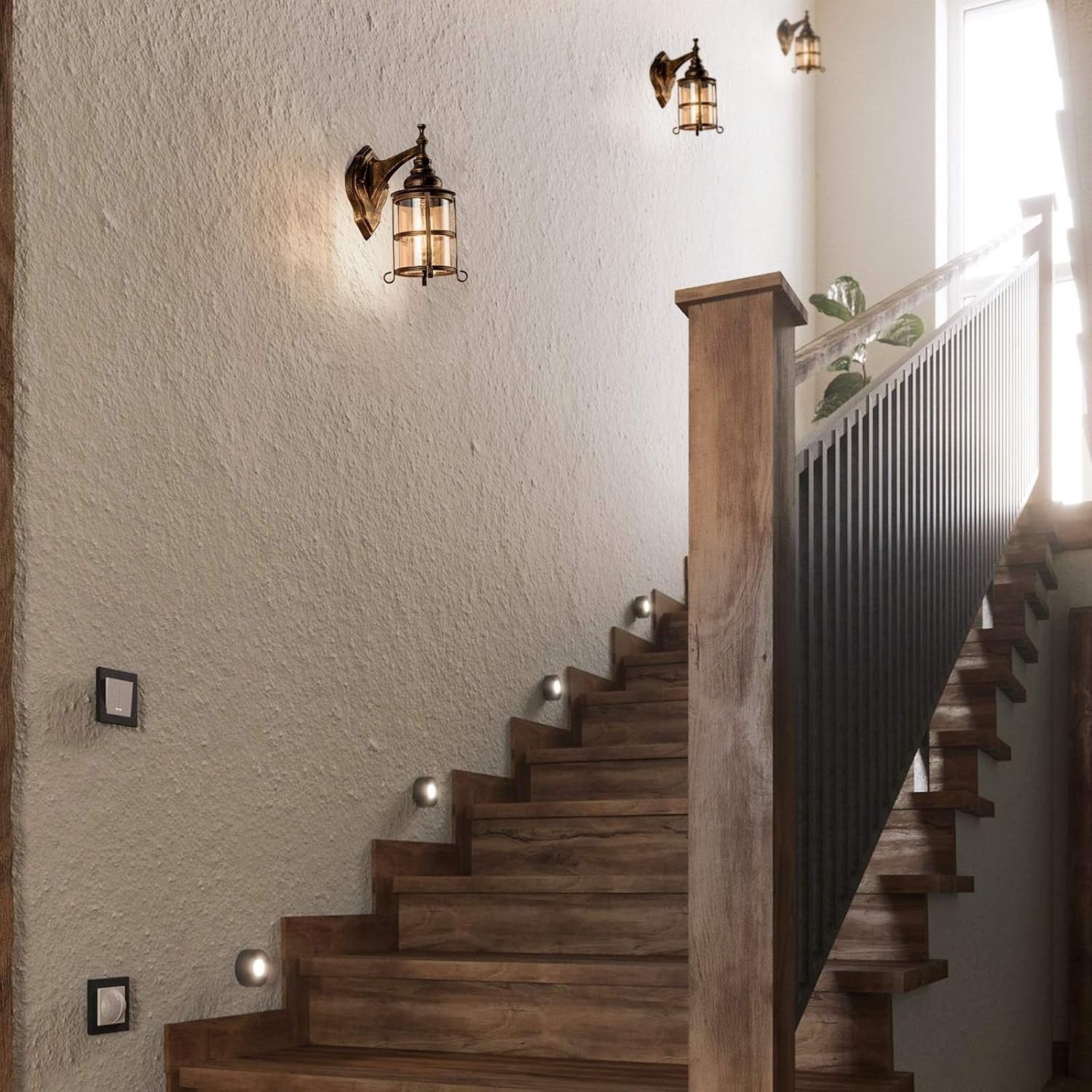 Rustic Outdoor Wall Lights 2 Pack Amber Glass Waterproof Sconce Porch