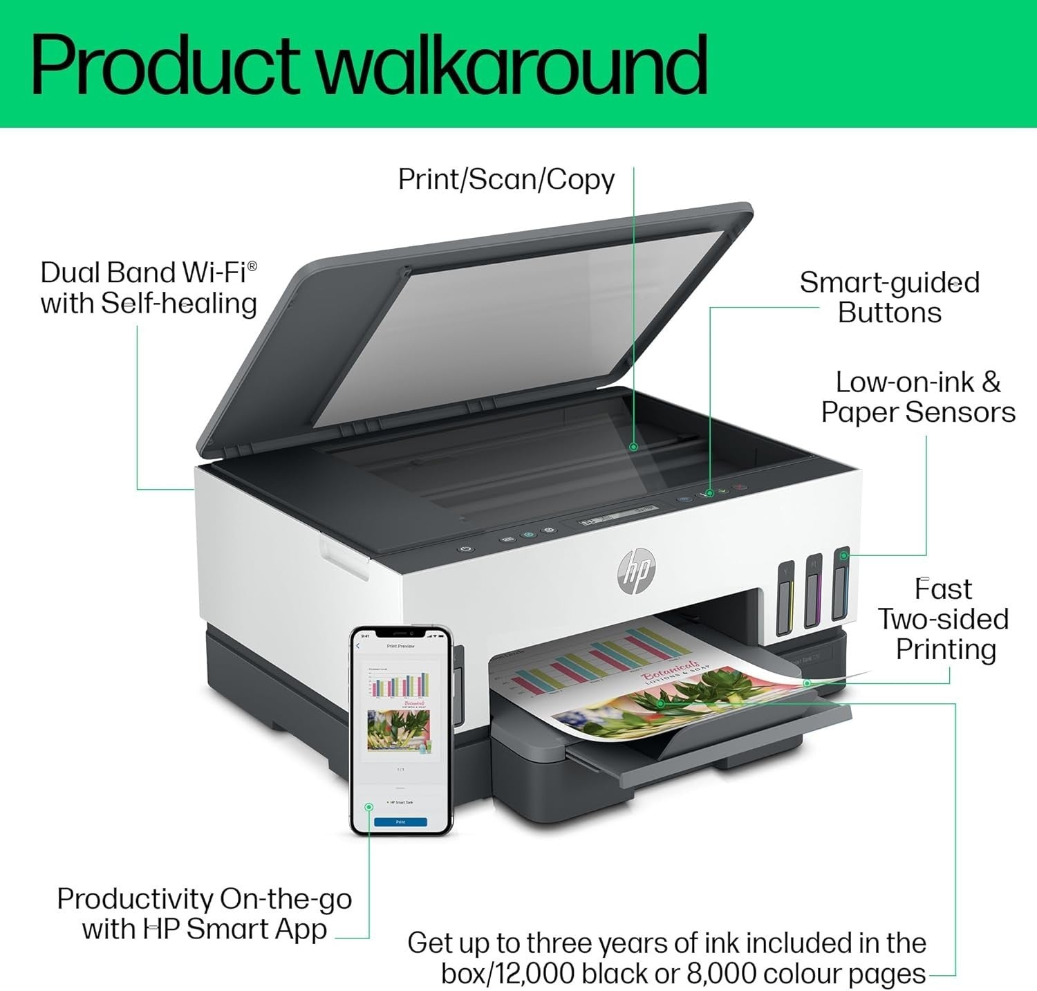 Grey White Smart Tank A4 Wireless Colour Inkjet Printer Duplex HomeUse