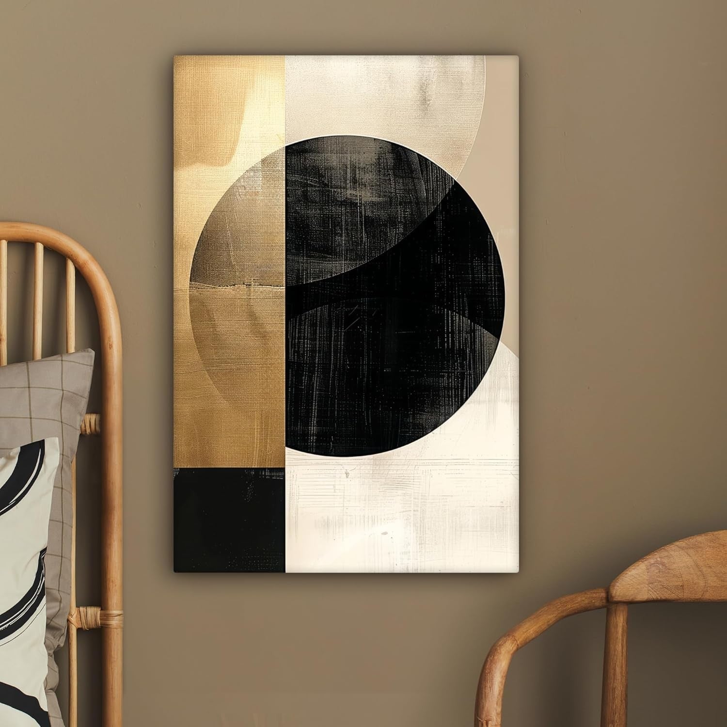Gold Black Abstract Canvas Wall Art 60x90cm Framed Modern Print