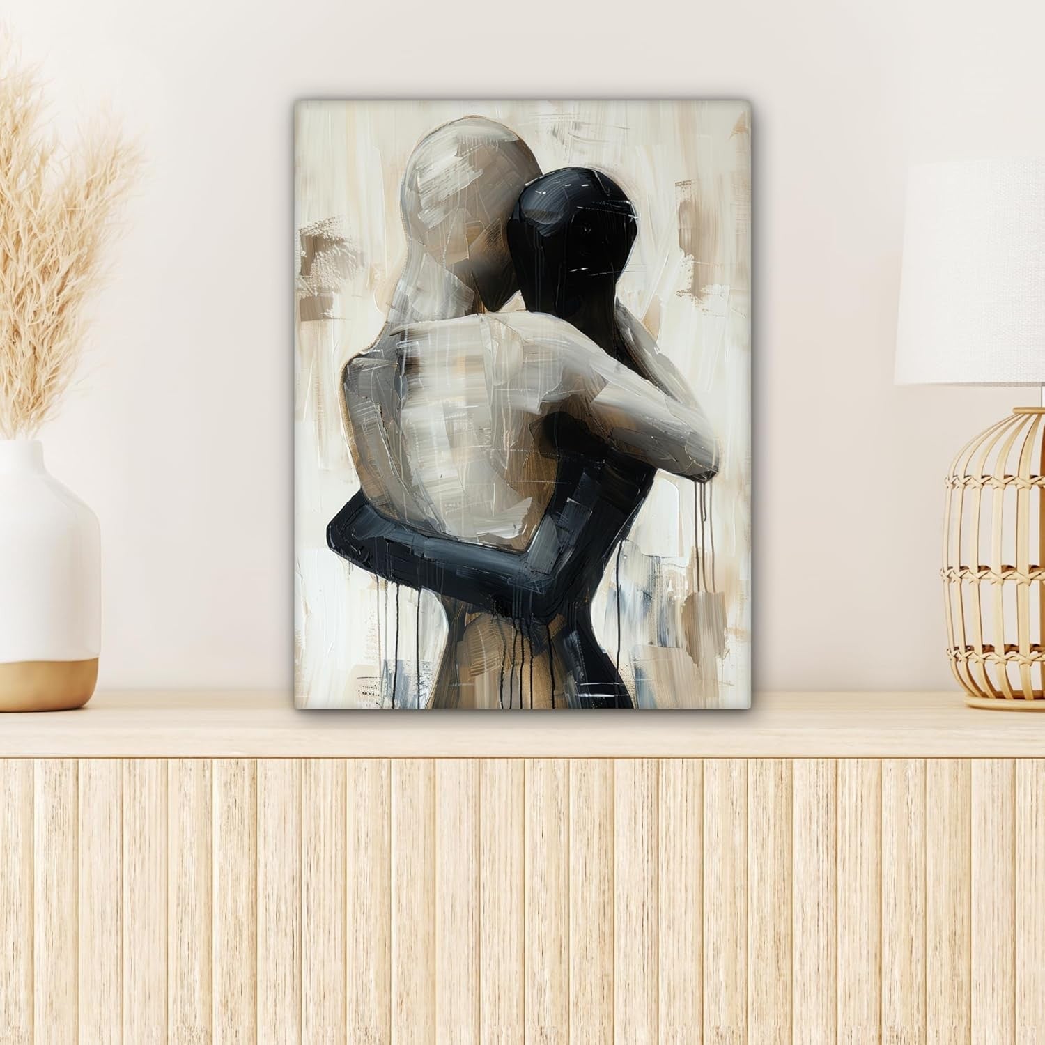 Abstract Couple Canvas Wall Art 30x40cm Modern Beige Print