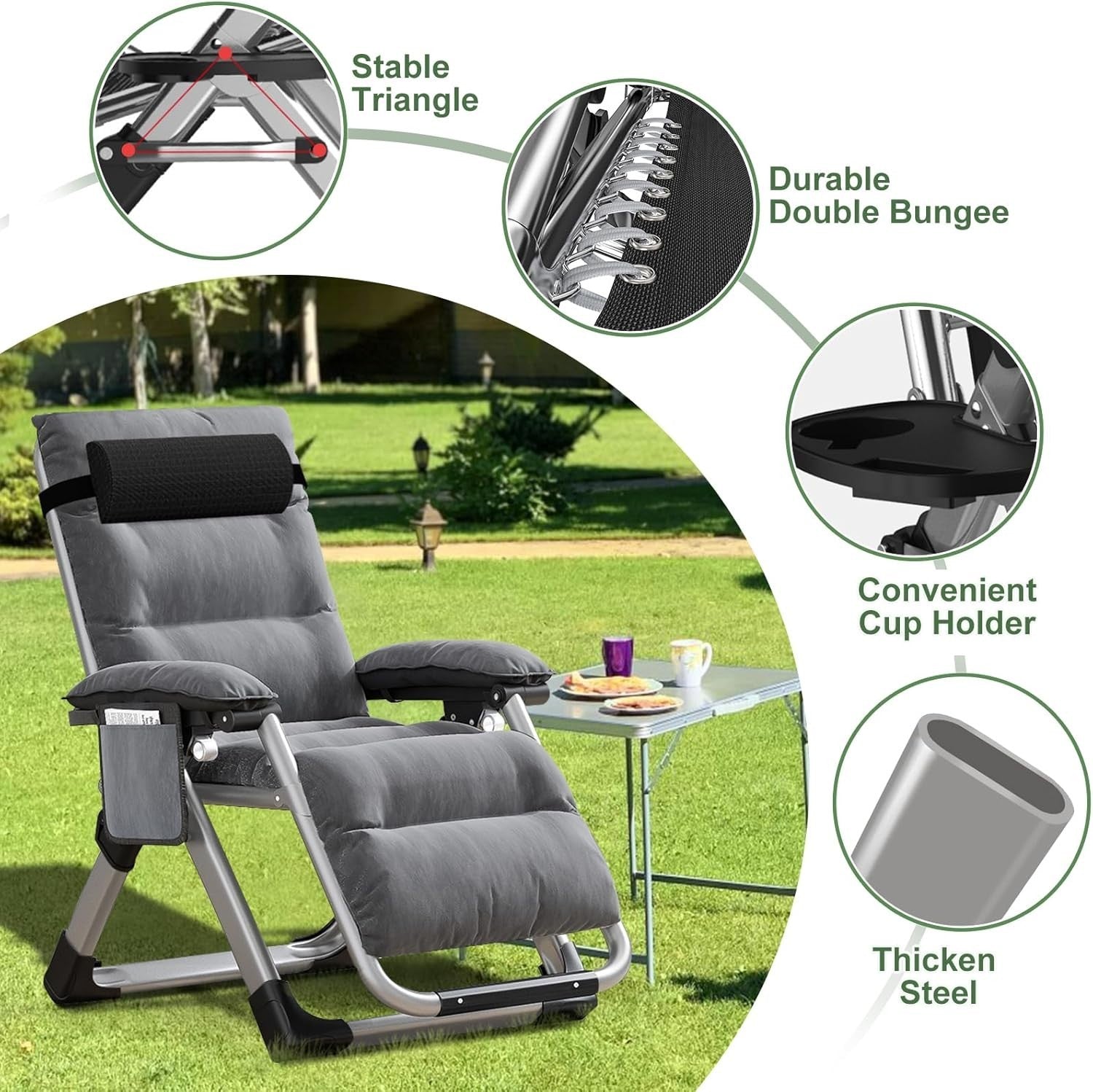 Reclining Zero Gravity Chair Outdoor Lounger 200KG Foldable Cushioned