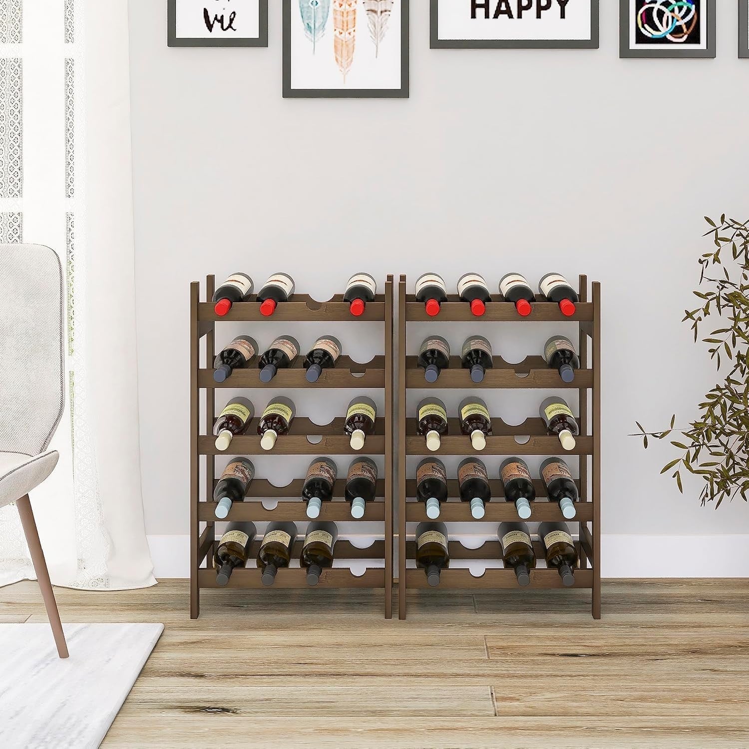 5 Tier Wooden Wine Rack 20 Bottle Free Standing Storage Shelf Walnut Kitchen Bar