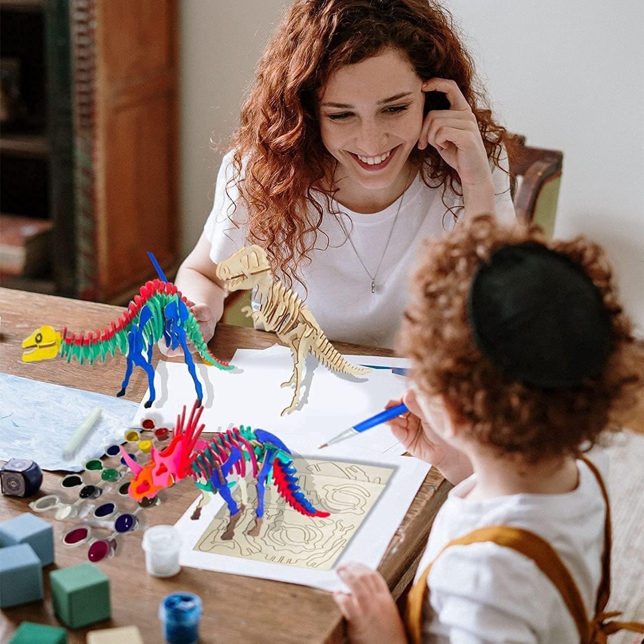3D Dinosaur Puzzle Set – 4pc Wooden Dino Model Kit for Kids & Adults Gift