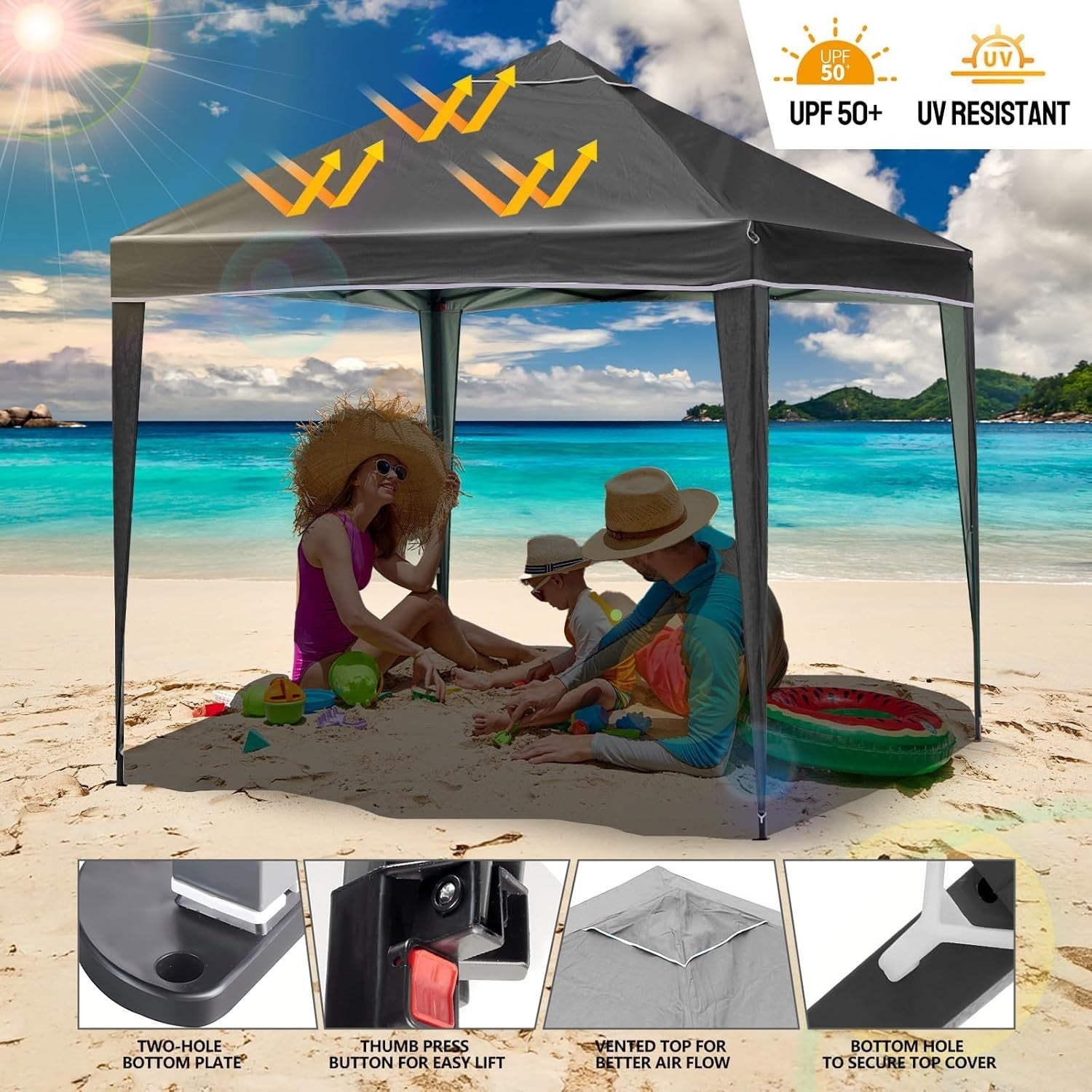 3x3M Grey Pop Up Gazebo With Removable Sides Waterproof Garden Party Tent Canopy