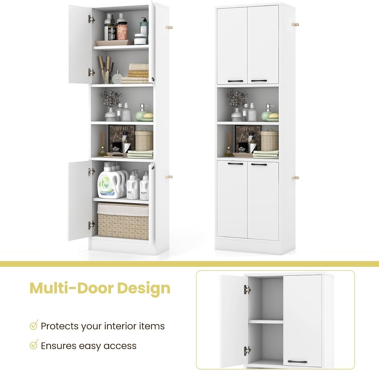 190cm Tall Kitchen Cupboard White 4 Doors Open & Closed Storage Cabinet