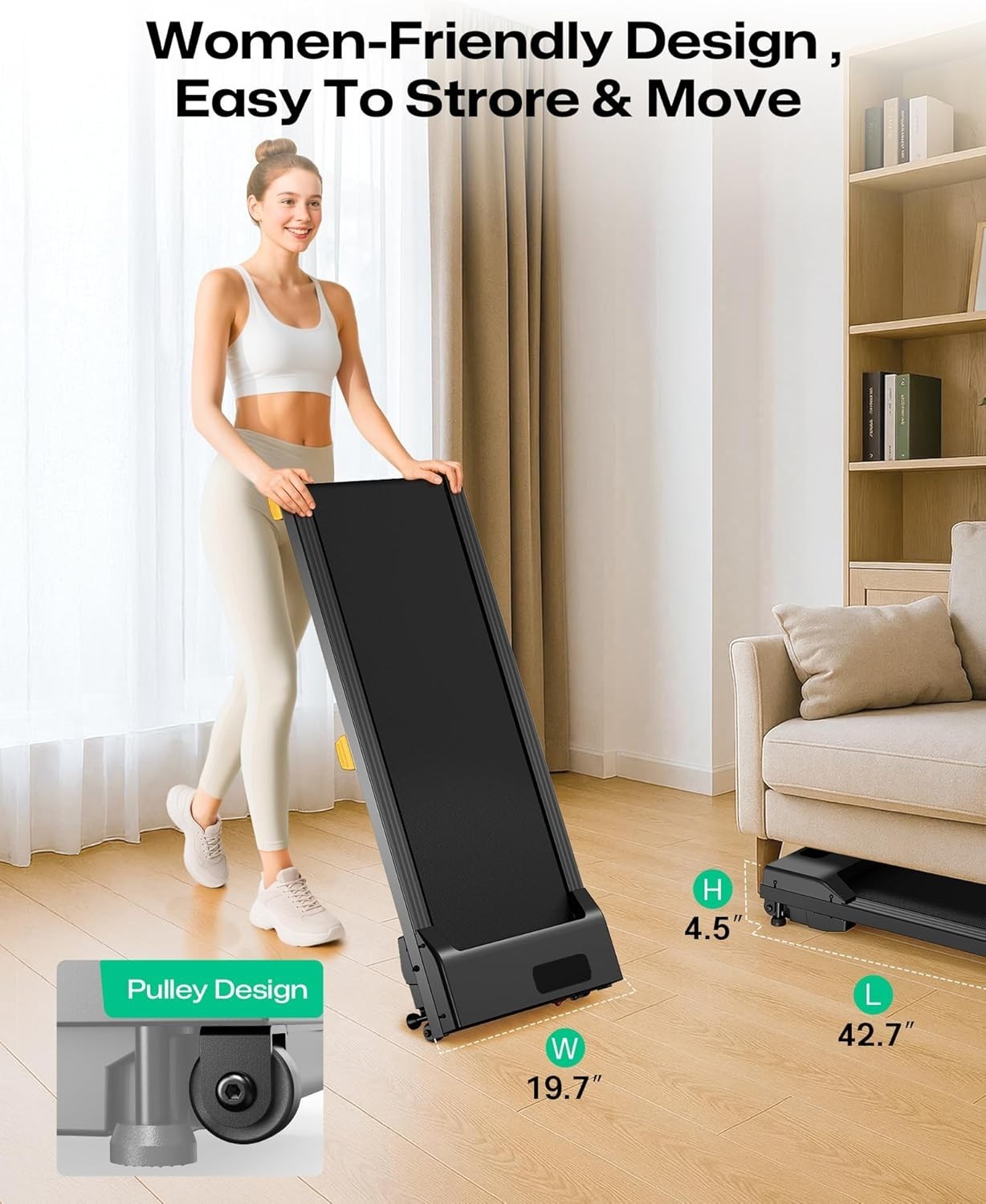 Compact Under Desk Treadmill 1-6km/h Manual Incline Home Fitness Machine