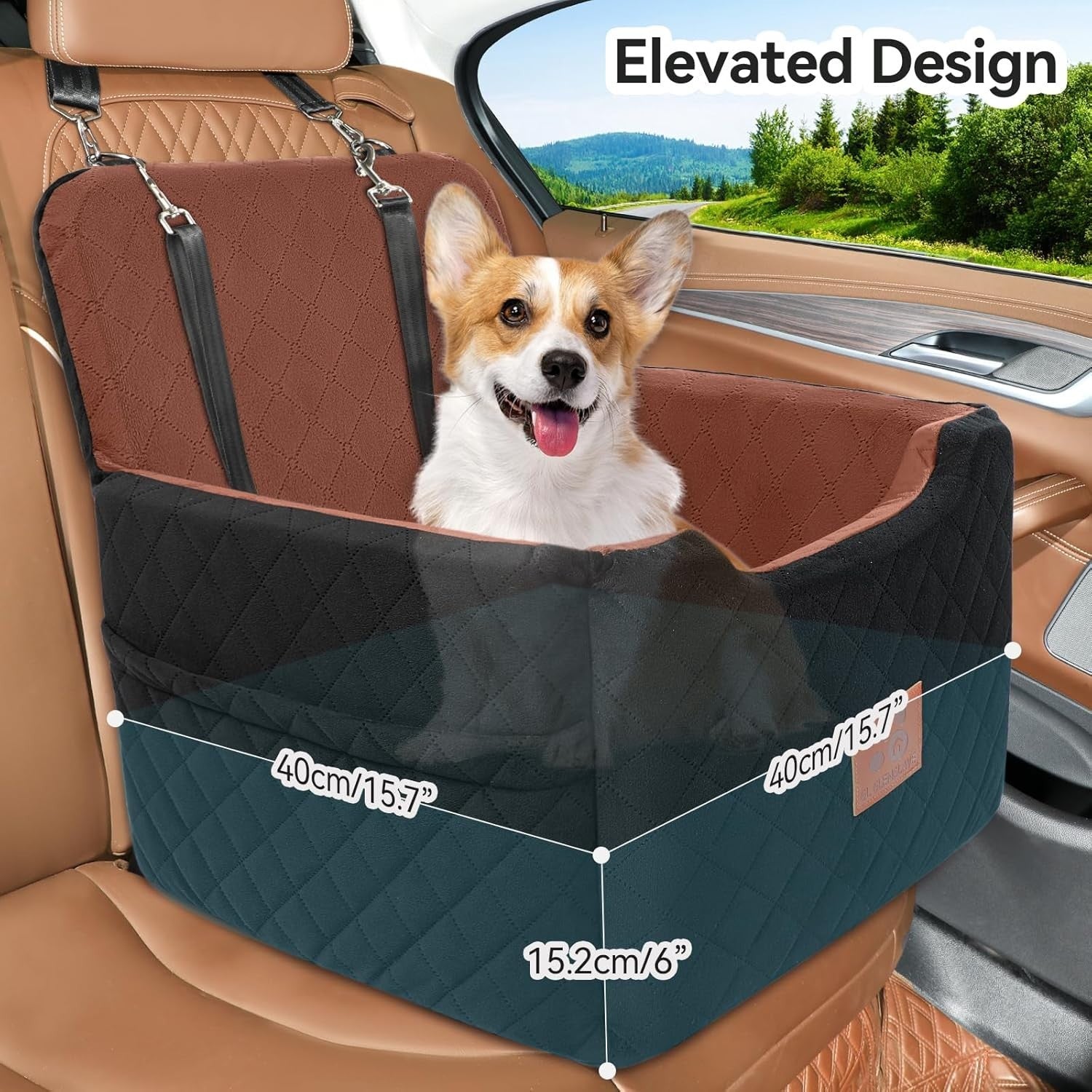 Elevated Dog Car Seat Bed Memory Foam Washable Booster for Dogs
