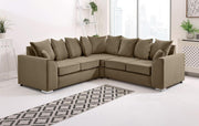 Mink Plush Velvet 5 Seater Corner Sofa – Scatterback Foam Cushions & Chrome Feet