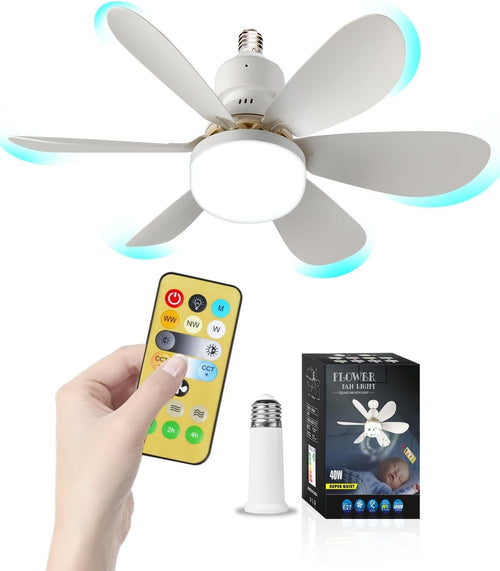 Screw-in Ceiling Fan Light, E27 LED, 3 Speeds, 3 Colors, Remote, Quiet